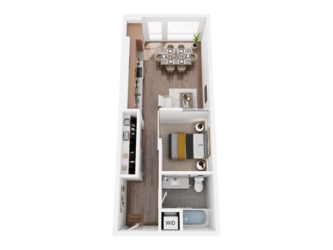 Floor plan for 1 bed, 1 bath, 615 sqft